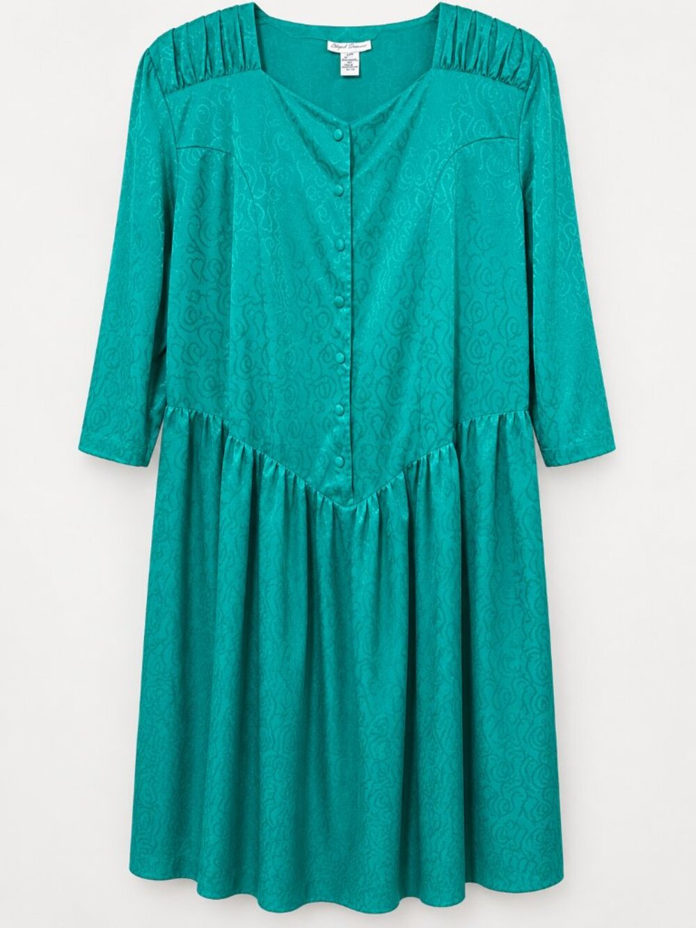 Vintage 80s Lane Bryant B2 2X Teal Jacquard Drop Waist Midi Dress